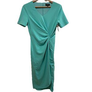 TAHARI ASL Seafoam Knot Waist Vneck Short Sleeve Career Sheath Dress Sz 4